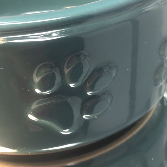 COPY - Pet bowl ceramic with paws all around outside of bowl teal color - Picture 2 of 6